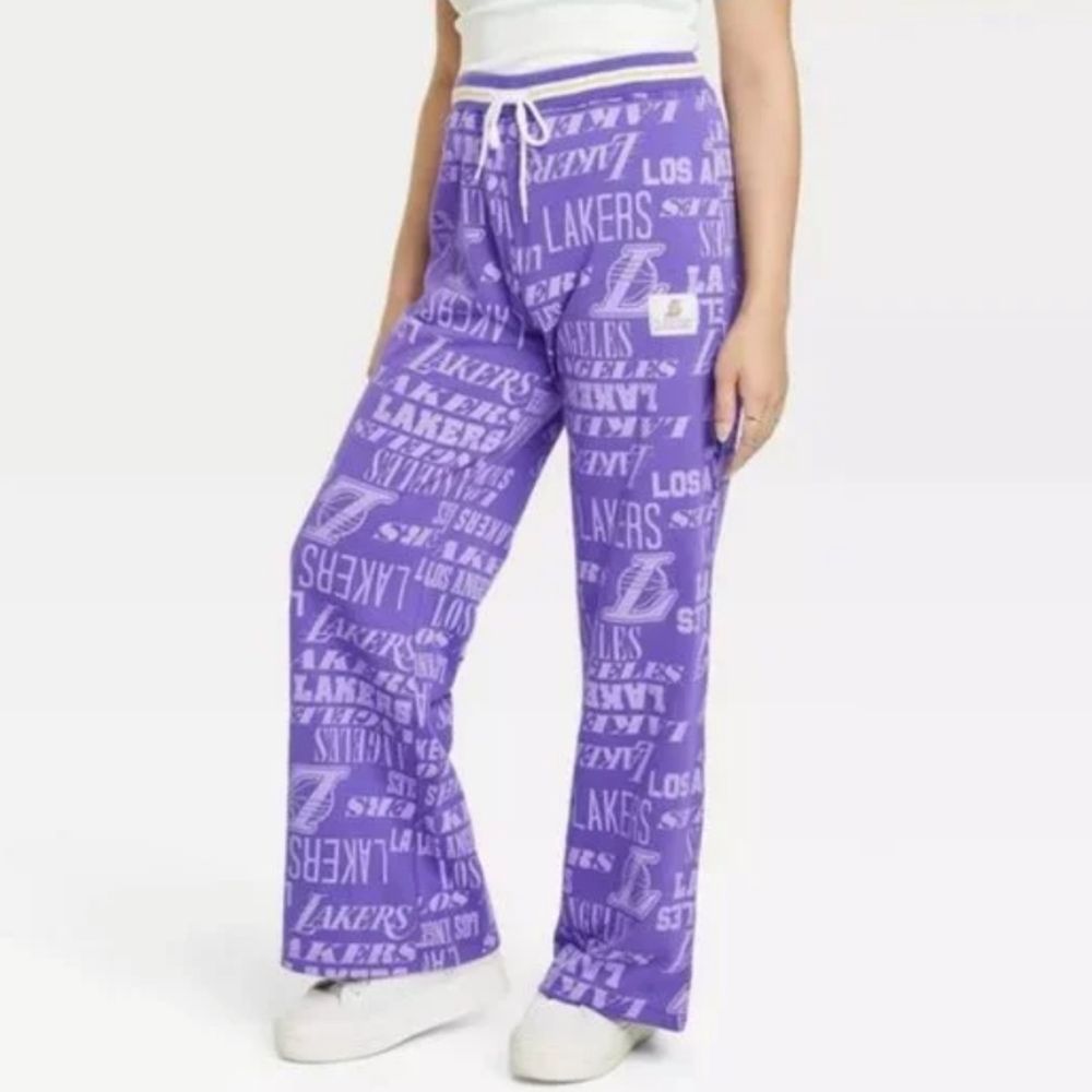 Lakers Womens Logo Print Fleece Jogging Violet Pants Drawstring M NWT, XS NWOT